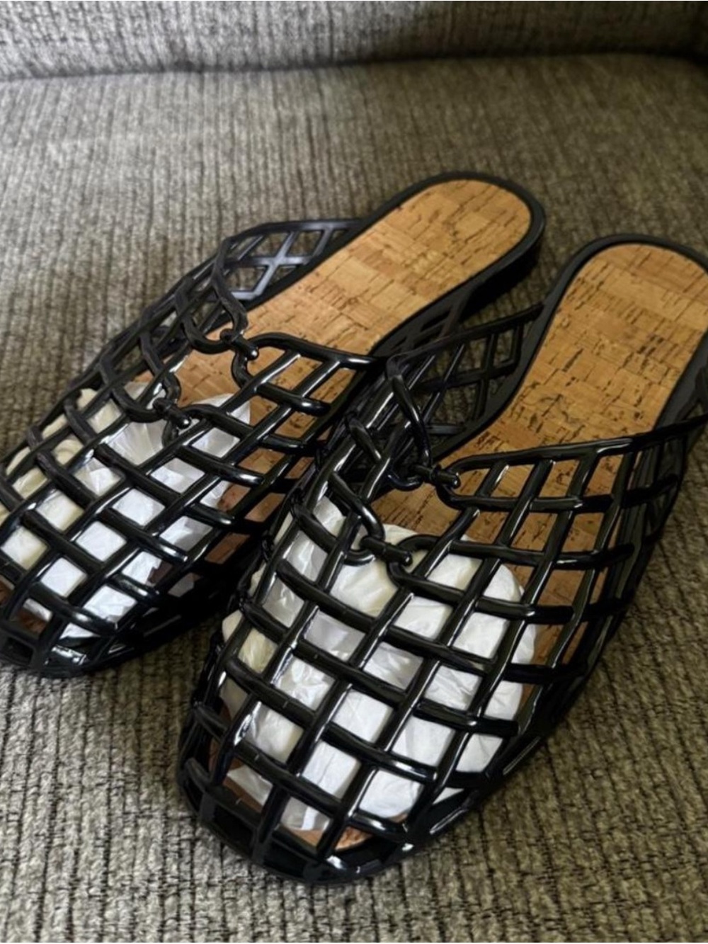 Cage Jelly Black Slip-On Women's Mules